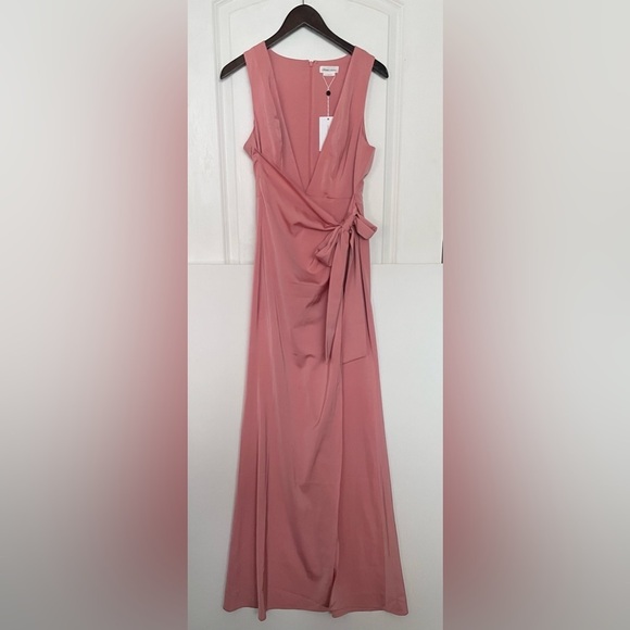 Lovers & Friends CHICHIRA GOWN Pink satin faux wrap plunge neck maxi gown m - Picture 3 of 12
